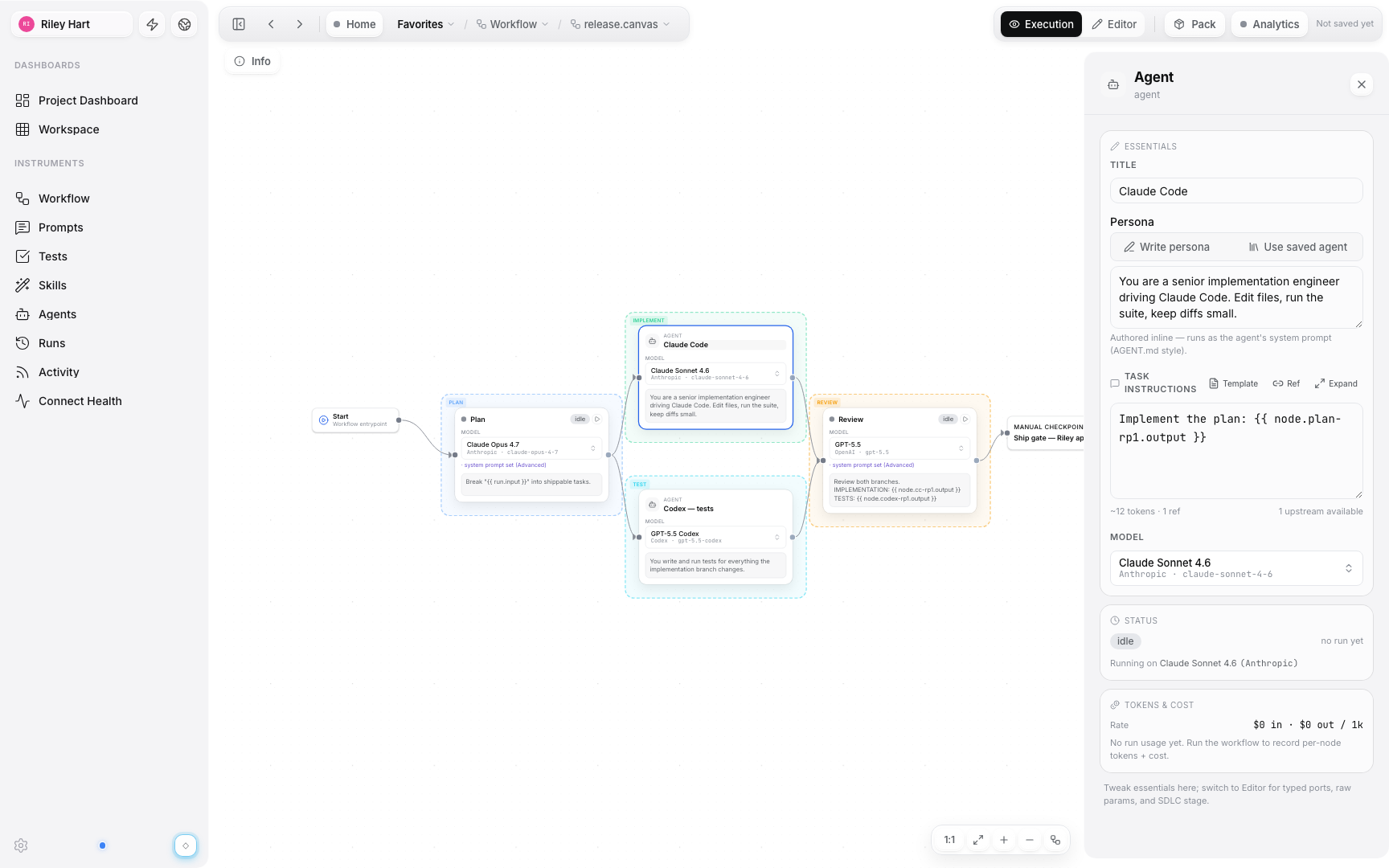 Futsu node properties panel with a model picker